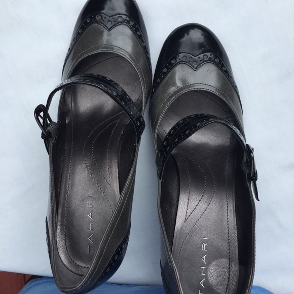 Tahari Margot Mary Jane 2-tone Patent Leather Sz 8 Black and Gray EUC - Picture 6 of 8